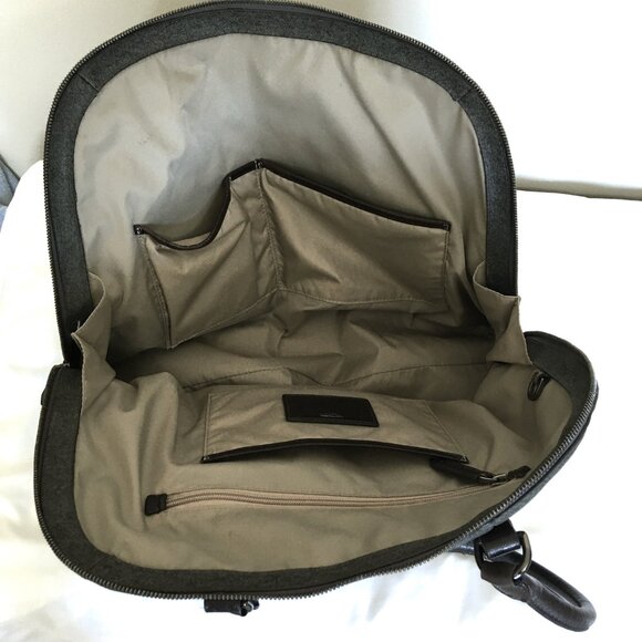 TUMI Business Bag Satchel Large Leather Villa Nivelle Zips Tags Grey Brown - Picture 9 of 16